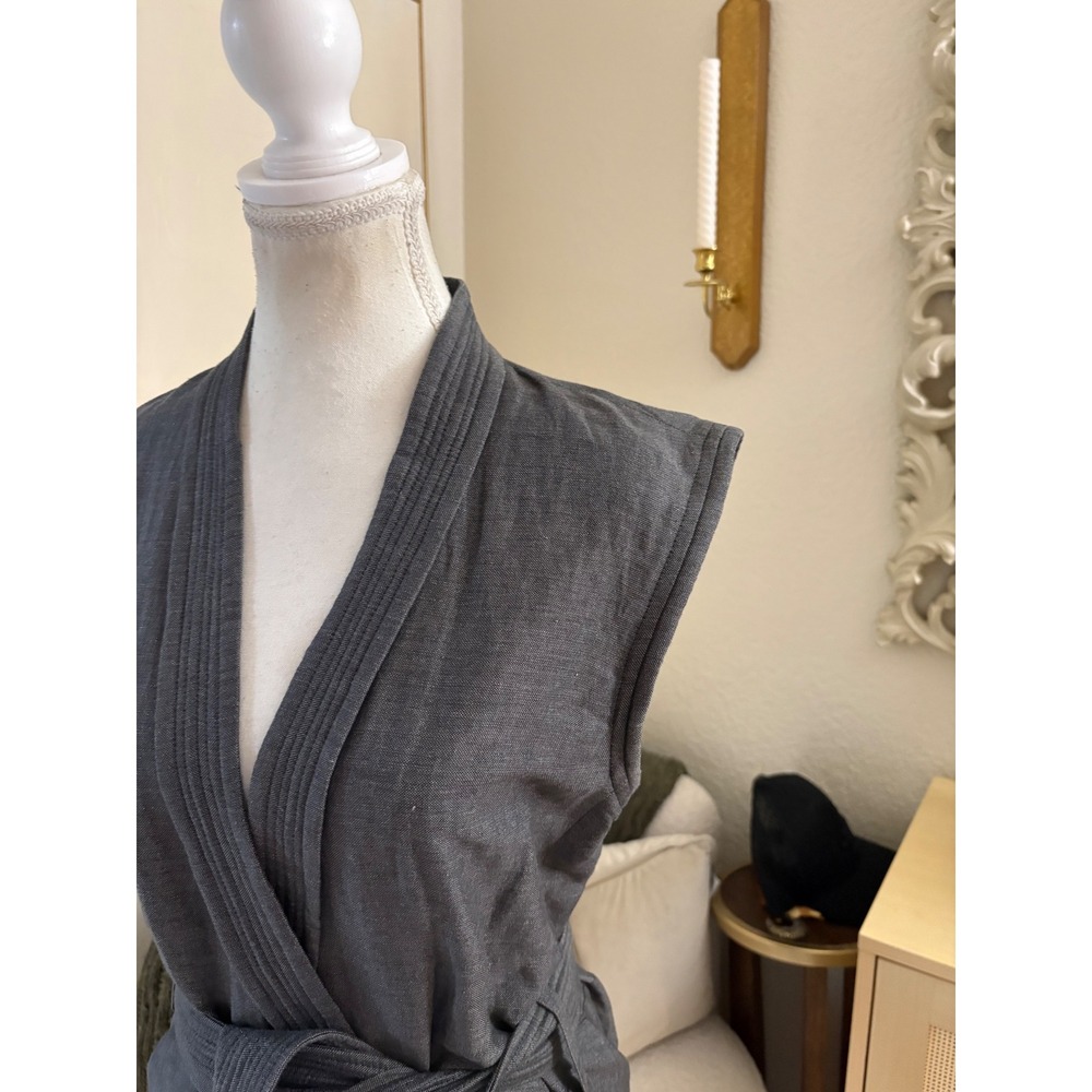 Isabel Marant Etoile Black Grey Linen Belted Sleeveless Mini Dress Size 36 Small - Picture 2 of 9